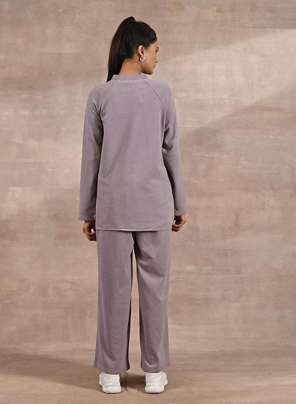 Purple Full-Sleeve Round Neck Track Suit - Lakshita