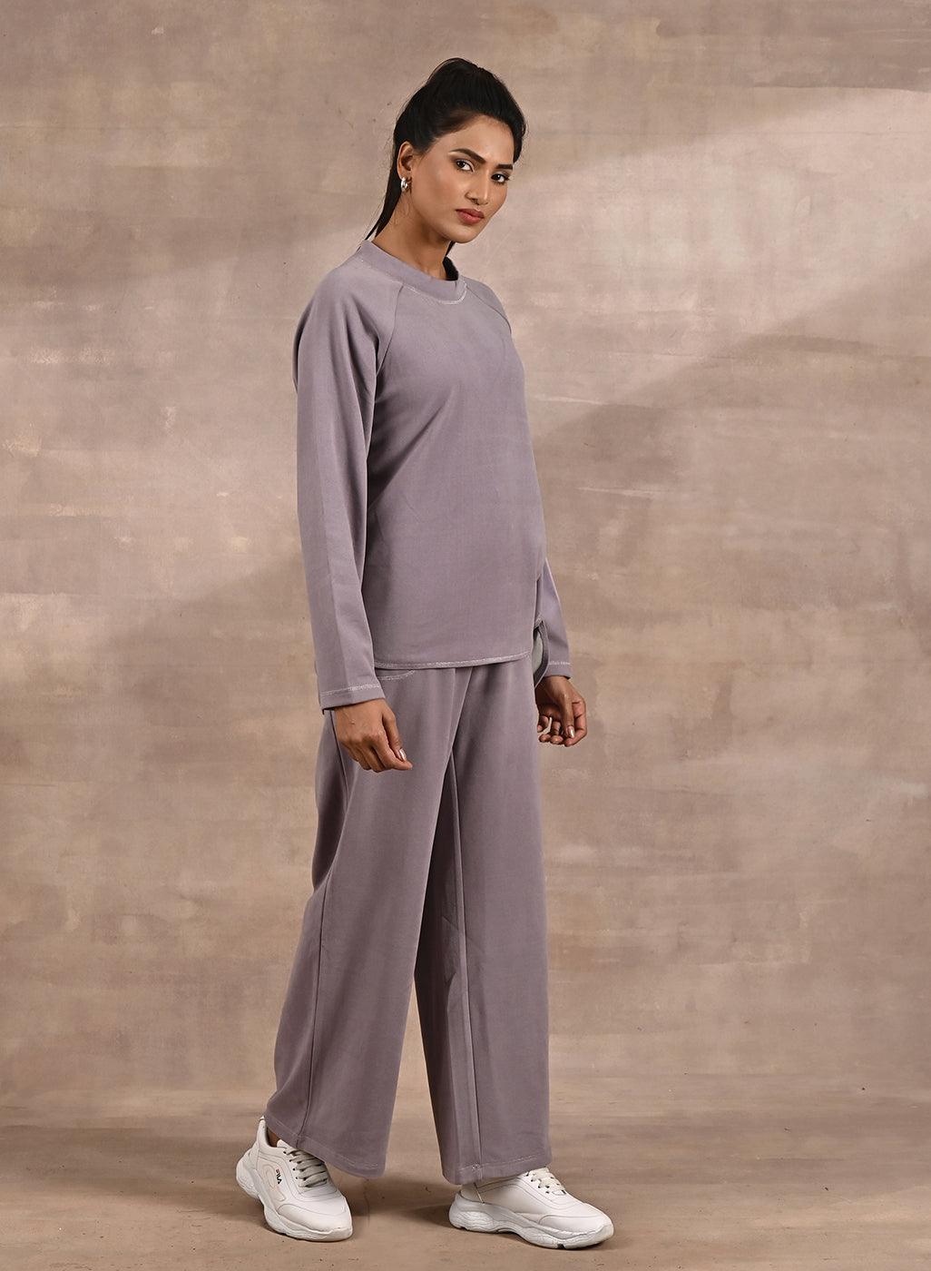 Purple Full-Sleeve Round Neck Track Suit - Lakshita