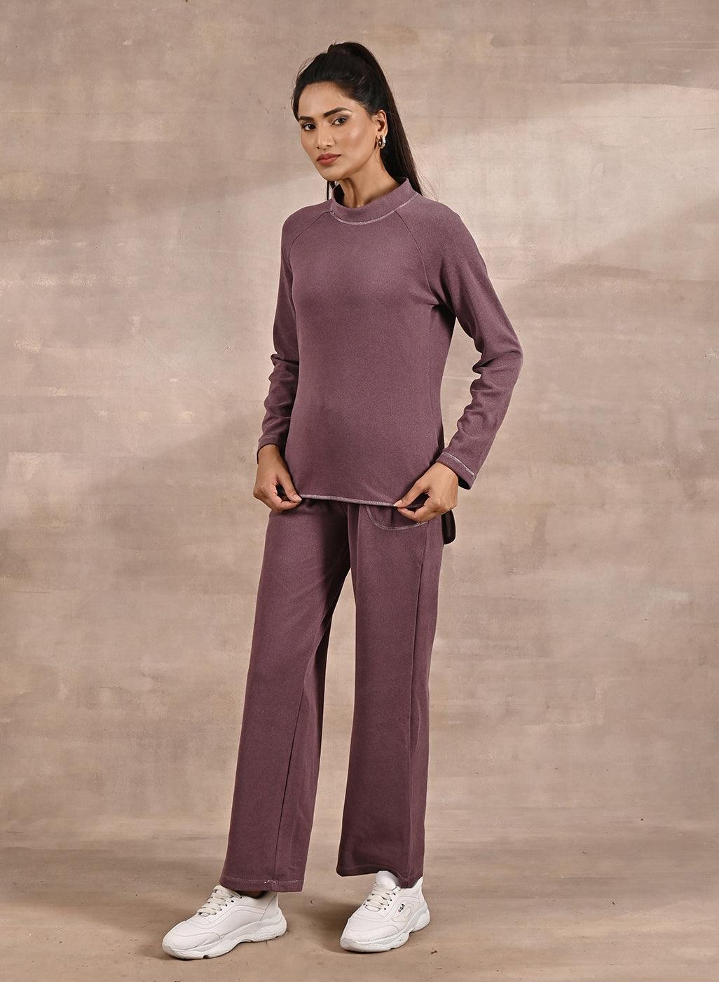 Maroon Full-Sleeve Round Neck Track Suit - Lakshita