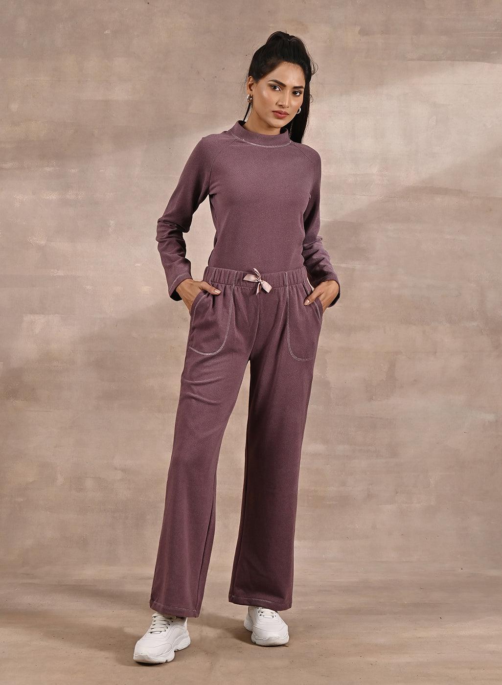 Maroon Full-Sleeve Round Neck Track Suit - Lakshita