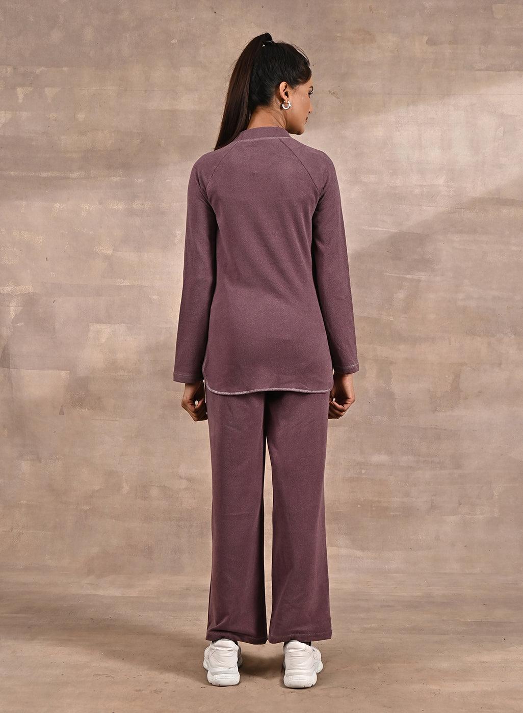 Maroon Full-Sleeve Round Neck Track Suit - Lakshita