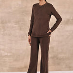 Brown Solid Round Neck Track Suit - Lakshita