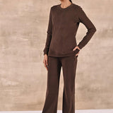 Brown Solid Round Neck Track Suit - Lakshita