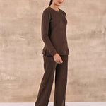 Brown Solid Round Neck Track Suit - Lakshita