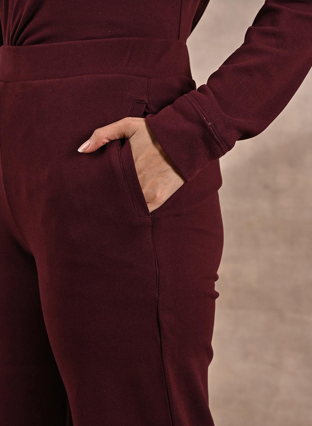 Purple Solid Round Neck Track Suit - Lakshita