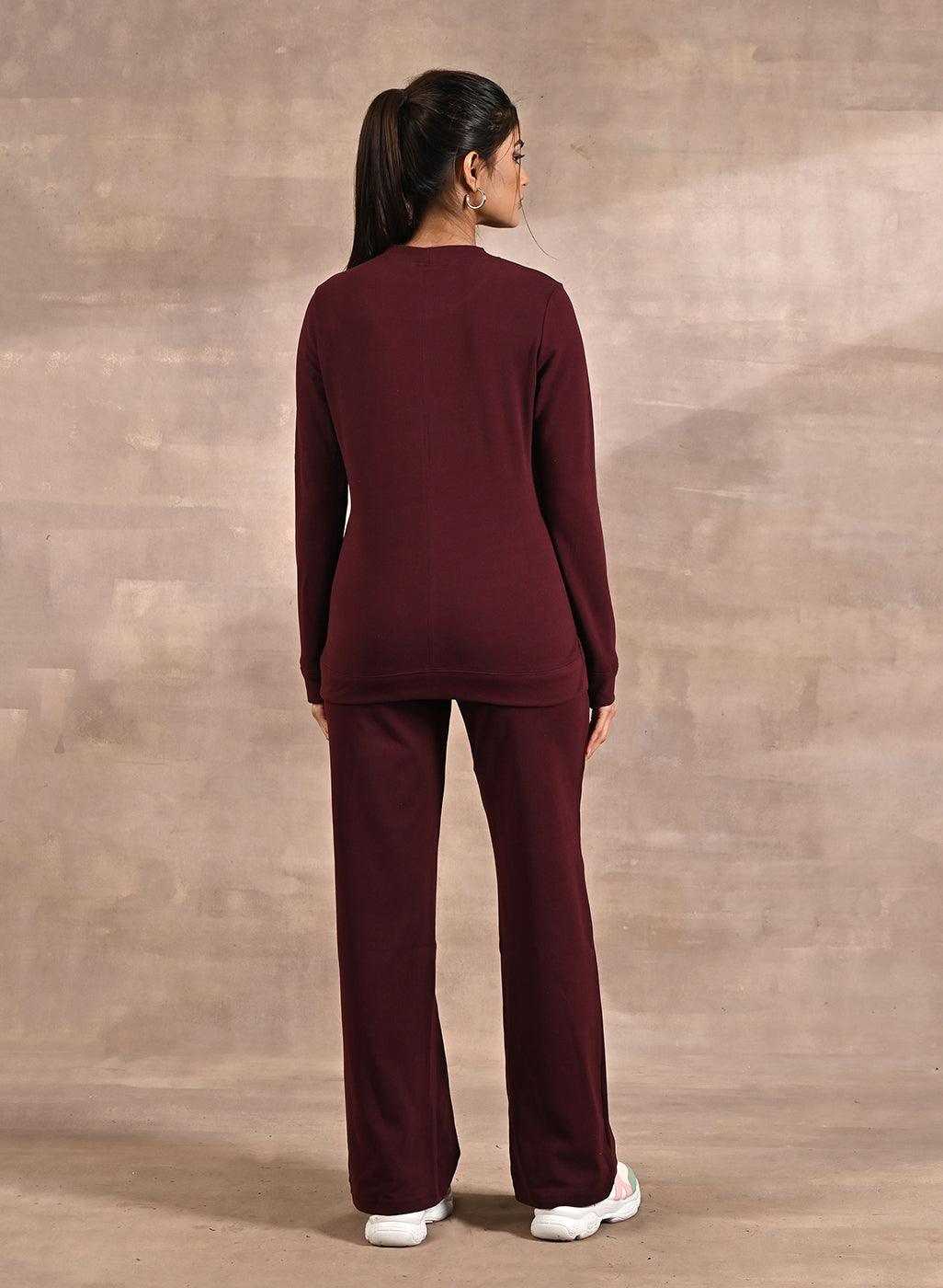Purple Solid Round Neck Track Suit - Lakshita