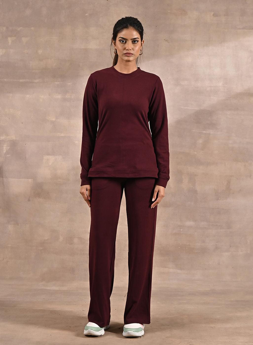 Purple Solid Round Neck Track Suit - Lakshita