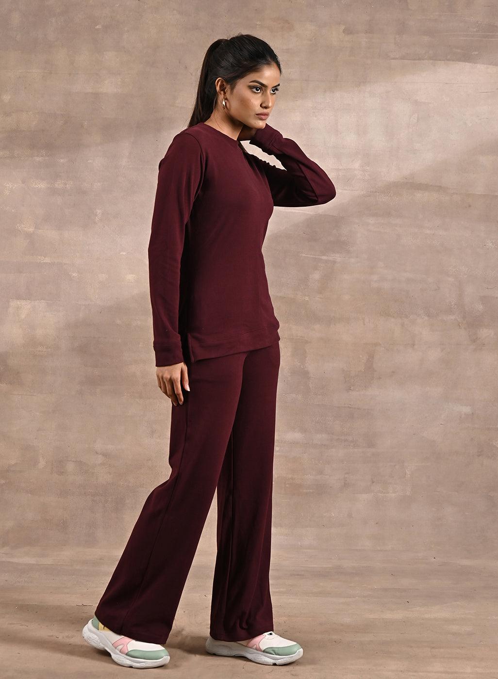 Purple Solid Round Neck Track Suit - Lakshita