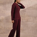 Purple Solid Round Neck Track Suit - Lakshita