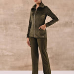 Olive Green Track Suit with Spread Collar - Lakshita