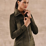 Olive Green Track Suit with Spread Collar - Lakshita