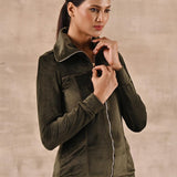 Olive Green Track Suit with Spread Collar - Lakshita