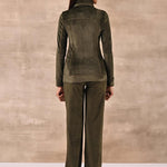 Olive Green Track Suit with Spread Collar - Lakshita