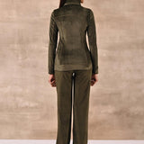 Olive Green Track Suit with Spread Collar - Lakshita