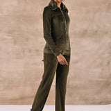 Olive Green Track Suit with Spread Collar - Lakshita