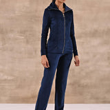 Royal Blue Track Suit with Spread Collar - Lakshita