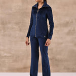 Royal Blue Track Suit with Spread Collar - Lakshita