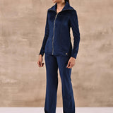 Royal Blue Track Suit with Spread Collar - Lakshita