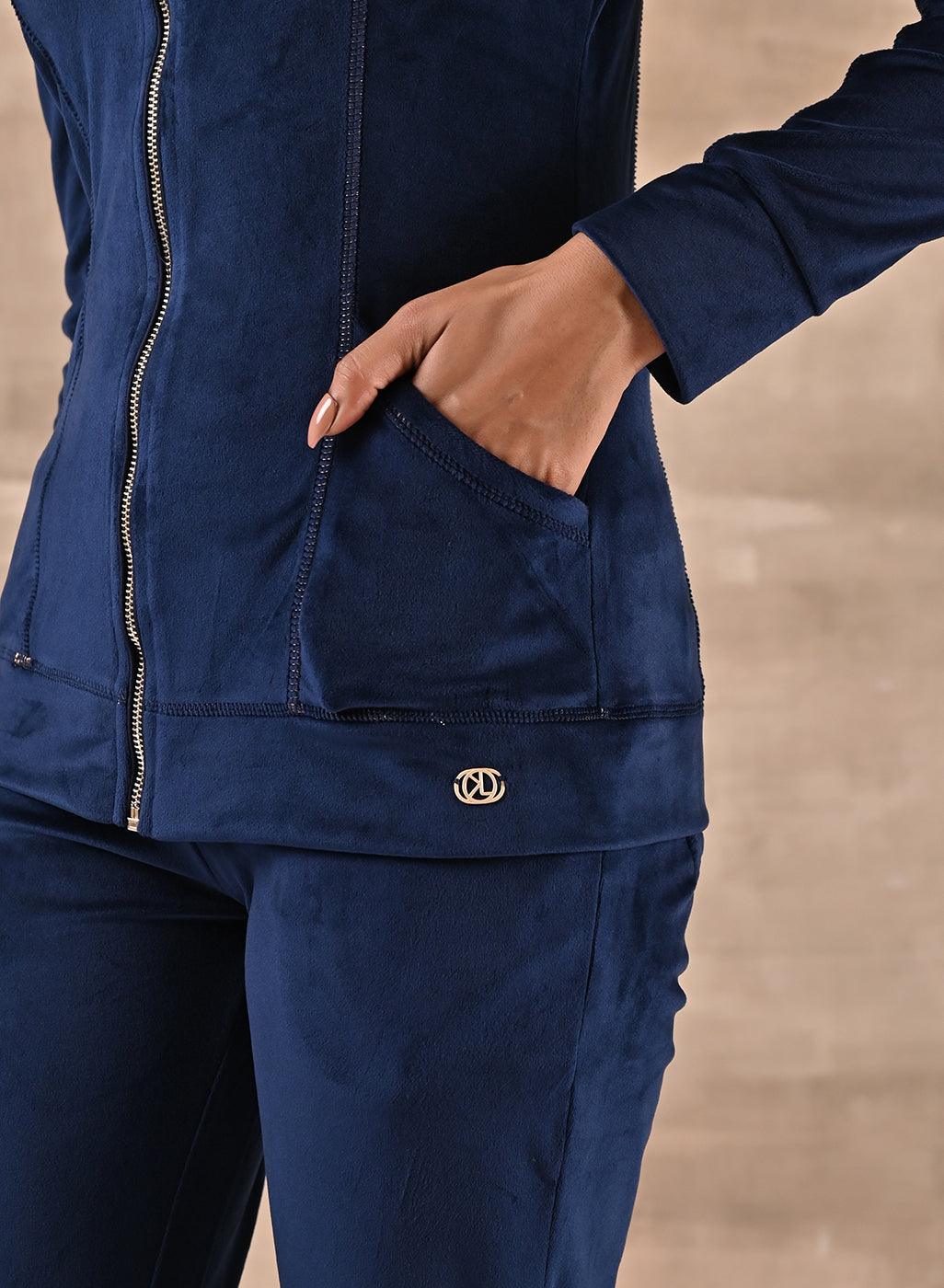 Royal Blue Track Suit with Spread Collar - Lakshita