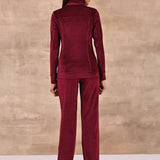 Maroon Track Suit with Spread Collar - Lakshita
