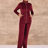 Maroon Track Suit with Spread Collar - Lakshita