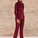 Maroon Track Suit with Spread Collar - Lakshita