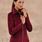 Maroon Track Suit with Spread Collar - Lakshita