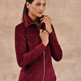Maroon Track Suit with Spread Collar - Lakshita