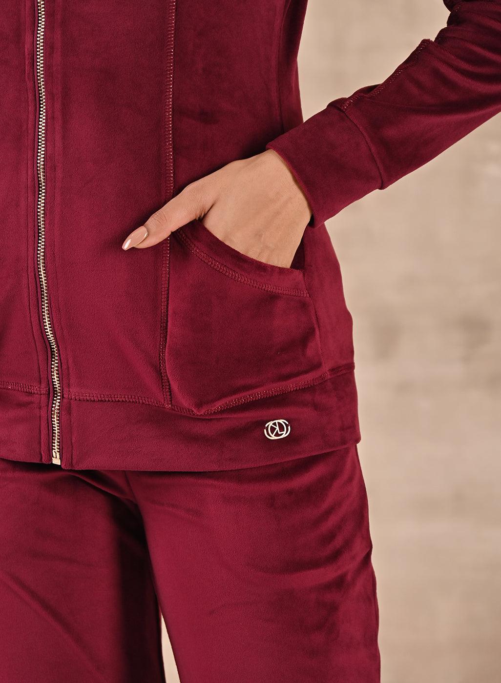Maroon Track Suit with Spread Collar - Lakshita