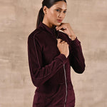 Maroon Tracksuit with Classic Collar and Zip Closure - Lakshita