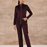 Maroon Tracksuit with Classic Collar and Zip Closure - Lakshita