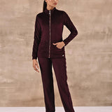 Maroon Tracksuit with Classic Collar and Zip Closure - Lakshita