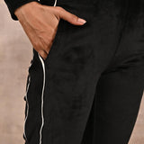 Black Tracksuit with Classic Collar and Zip Closure - Lakshita