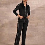 Black Tracksuit with Classic Collar and Zip Closure - Lakshita