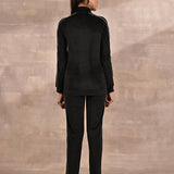Black Tracksuit with Classic Collar and Zip Closure - Lakshita