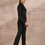 Black Tracksuit with Classic Collar and Zip Closure - Lakshita