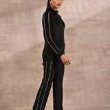 Black Tracksuit with Classic Collar and Zip Closure - Lakshita