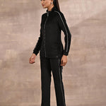 Black Tracksuit with Classic Collar and Zip Closure - Lakshita