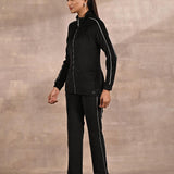 Black Tracksuit with Classic Collar and Zip Closure - Lakshita