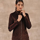 Brown Tracksuit with Classic Collar and Zip Closure - Lakshita