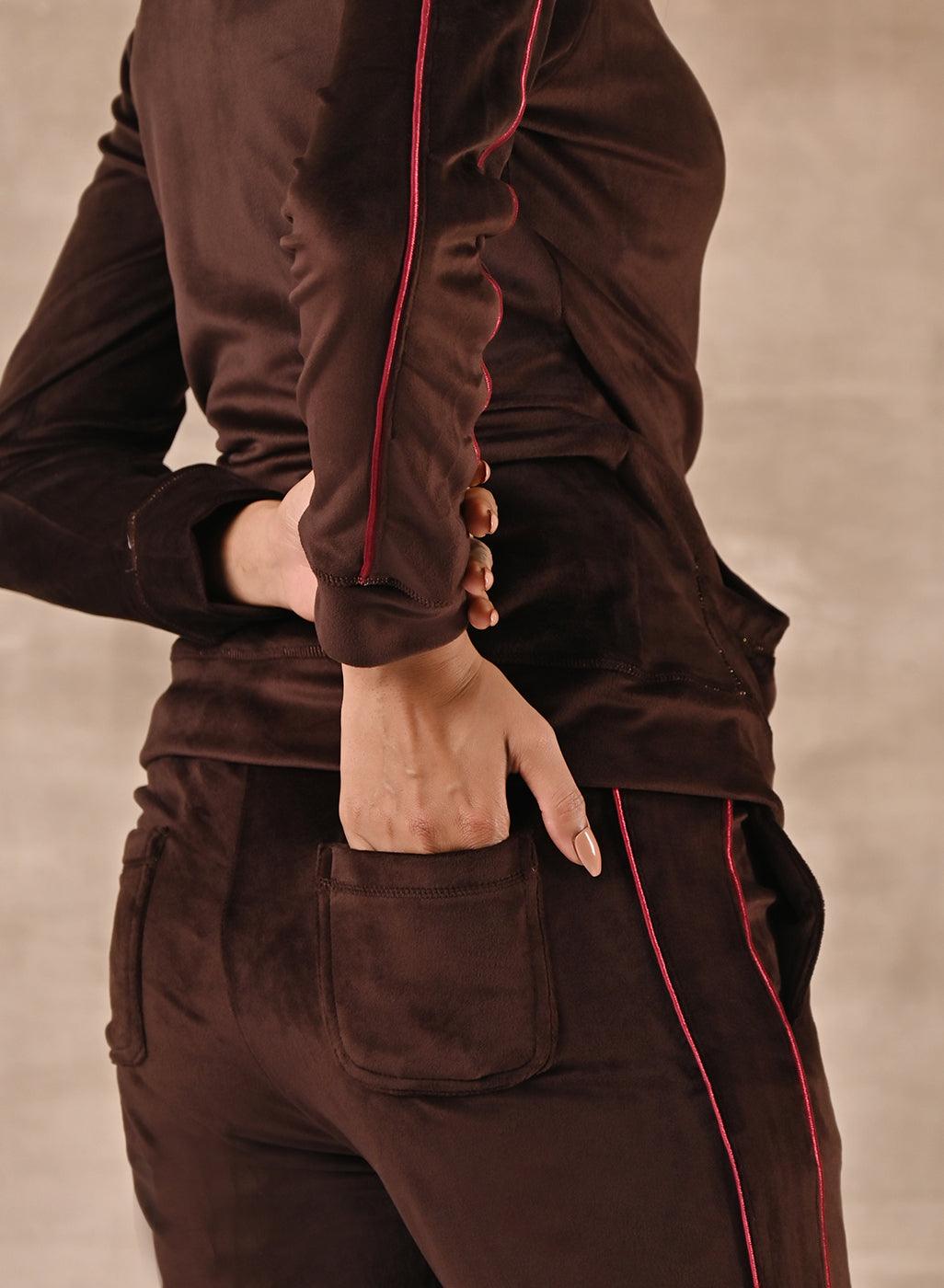 Brown Tracksuit with Classic Collar and Zip Closure - Lakshita