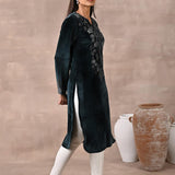 Side view of the Green Velvet Kurta with Fine Mirror Beads Work