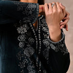 The sleevework of the Green Velvet Kurta with Fine Mirror Beads Work