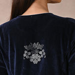 Unique mirror work on the back of Navy Blue Velvet Kurta