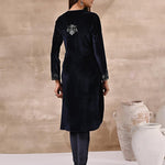 Back view of Purple Velvet Kurta with Fine Mirror Beads Work