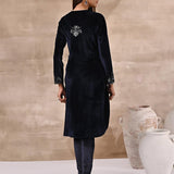 Back view of Purple Velvet Kurta with Fine Mirror Beads Work