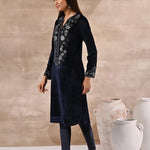 Left side view of Purple Velvet Kurta with Fine Mirror Beads Work