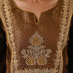 The zoom-in picture represents the front portion of the kurti with Heavy Front Yoke Zari Embroidery