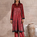 Red Ethnic Printed Velvet 3 Piece Kurta Set - Lakshita