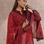 Red Ethnic Printed Velvet 3 Piece Kurta Set - Lakshita